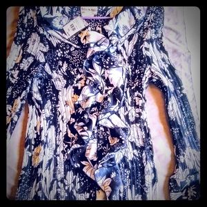 Floral back and White throw back button up